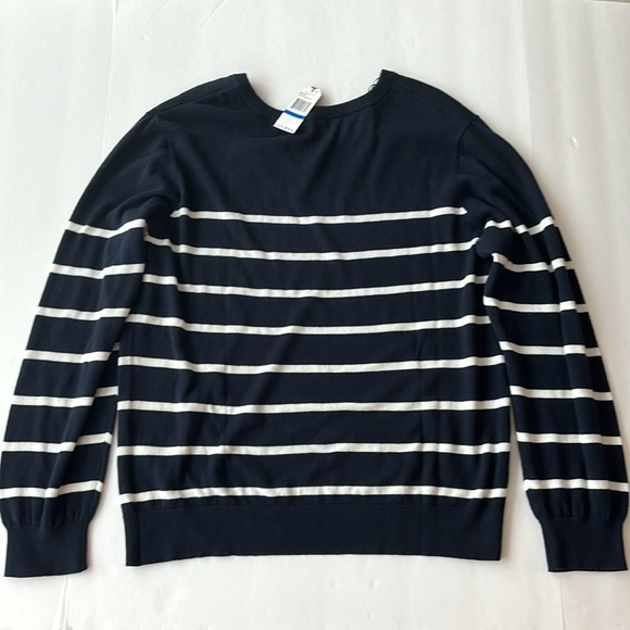 Nautica Top Navy Blue and White Stripes V Neck Long Sleeves 100% Cotton X-Large - Picture 7 of 7